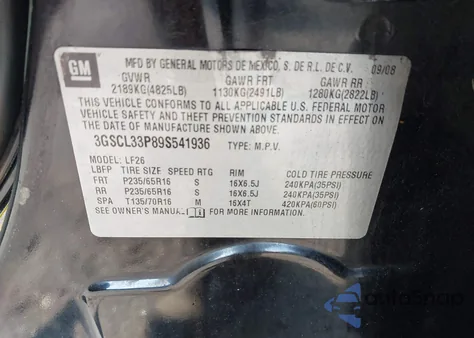 2009 Saturn Vue 4-Cyl Xe from USA, damaged, VIN 3GSCL33P89S541936